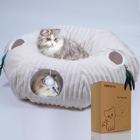Cat Tunnel Bed,Cat Tunnel Bed with Soft Central Cat Couch,Cat Toys for Indoor Cats,Self-Luminous Collapsible Peekaboo Cat Cave,Cat Donut Tunnel and Kitty Toy Set in Saudi Arabia