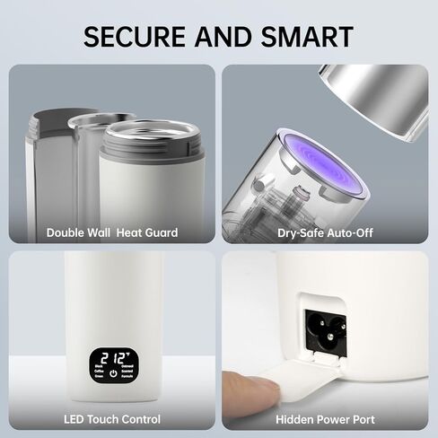 غلاية كهربائية محمولة ذات جهد مزدوج، ماء ساخن للسفر للشاي والقهوة، 6 أدوات تحكم في درجة الحرارة وشاشة LCD، 316 من الفولاذ المقاوم للصدأ و450 مل، إيقاف تلقائي وحماية من الغليان الجاف in Kuwait