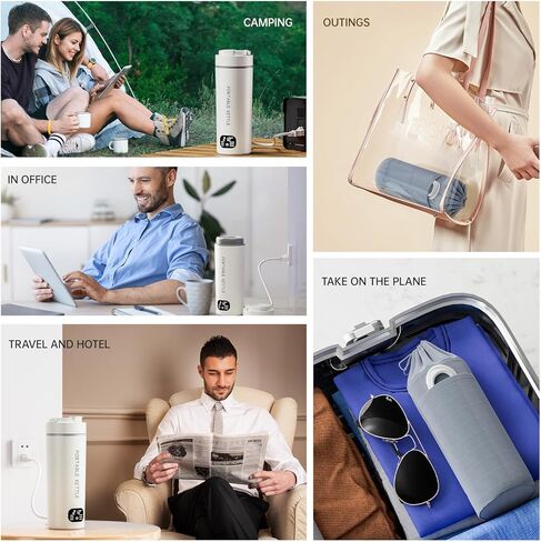 غلاية كهربائية محمولة ذات جهد مزدوج، ماء ساخن للسفر للشاي والقهوة، 6 أدوات تحكم في درجة الحرارة وشاشة LCD، 316 من الفولاذ المقاوم للصدأ و450 مل، إيقاف تلقائي وحماية من الغليان الجاف in Kuwait