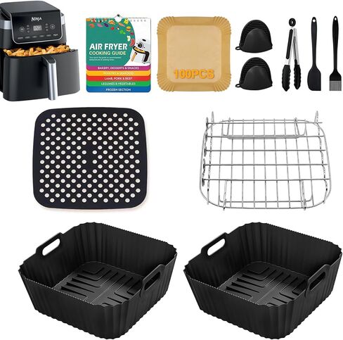 11pcs Air Fryer Accessories for Ninja Air Fryer Pro XL 6-in-1 6.5 QT AF181 and 6-8 QT Air Fryer, with Air Fryer Liners Disposable 100pcs and Silicone Aiy Fryer Liners Reusable, Cheat Sheet in Saudi Arabia
