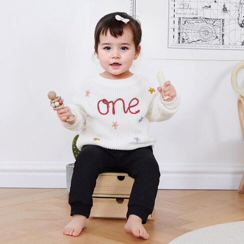 First Birthday Outfit - Girl's 1st Birthday Sweatshirt & Boy's Gift Sweater - Knitted Tops for Fall & Winter in Kuwait