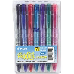 PILOT FriXion Clicker Erasable, Refillable & Retractable Gel Ink Pens, Fine Point, Assorted Color Inks, 7-Pack Pouch (31472)