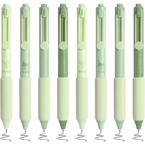 BAYTORY 8Pcs Aesthetic Retractable Gel Pens, Black Ink 0.5mm Fine Point Pen for Journaling & Planner, School & Office Supplies, Smooth Writing (Green)
