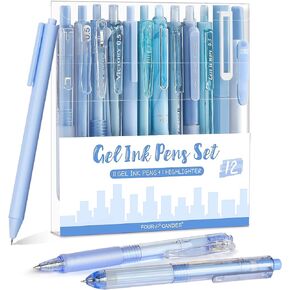 FourCandies 12Pack Pastel Gel Ink Pen Set, Cute Note Taking 0.5mm Fine Point Retractable 11 Pack Black Ink Pens with 1Pack Highlighter for Writing, School, Office (Pink)