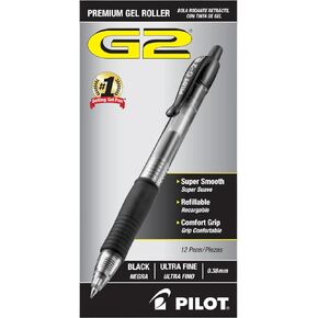 Pilot, G2 Premium Gel Roller Pens, Ultra Fine Point 0.38 mm, Pack of 12, Black