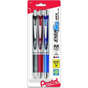 أقلام جل Pentel® EnerGel® Deluxe RTX، نقطة متوسطة، 0.7 مم، أسطوانات متنوعة، حبر بنفسجي، عبوة من 3 قطع