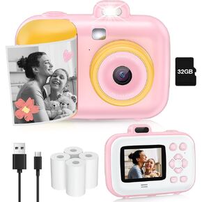 Kids Camera Instant Print, FHD 1080P Digital Camera with 32GB SD Card, Christmas Birthday Gifts for Kids Age 3-12, Instant Camera for Toddler, Portable Camera Toy for 5 6 7 8 9 Years Boys Girls Blue