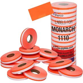Perco Flou. Red Pricing Labels for Monarch 1110 Price Gun - 4 Sleeves, 68,000 Price Marking Labels