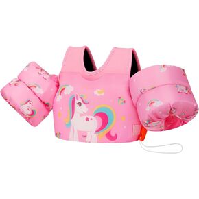 MoKo Toddler Swim Vest for Kids, Swim Arm Band Cartoon Swimming Wings Pool Float Vests Sleeves Shoulder Straps Arm Floaties for Children Learn to Swim