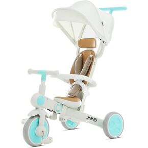 Baby Tricycle, 7-in-1 Multifunctional Kids Trike with Adjustable Parent Handle, Safety Harness & Wheel Brakes, Removable Canopy, Stroll Trike for Boys & Girls Ages 18 Months-5 Years, Gray