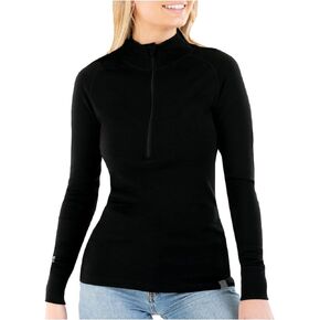 MERIWOOL Womens Base Layer 100% Merino Wool Midweight 250g Half Zip Sweater for Women Black