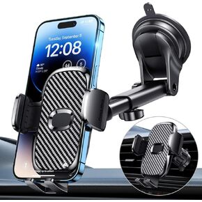 Car Phone Holder[Military-Grade 360°Suction Cup]Phone Holders for Your Car Universal Accessories Air Vent Dashboard Windshield Phone Mount Automotive Cradles Fit for iPhone Android Smartphone