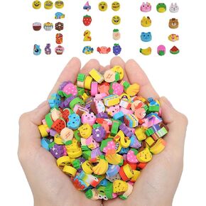 300PCS Mini Cute Pencil Erasers for Kids，Fun Fruits Animals Numbers Cakes Smiling Faces Assorted Novelty Erasers for Student Prize Homework Awards Party Gifts School Supplies