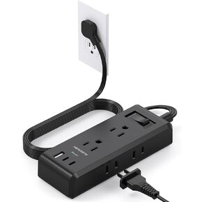 Flat Plug Power Strip, Ultra Thin Extension Cord, 6 Outlets 3 USB Ports(2 USB C), 5ft Multiple Outlet Extender with Wall Mount No Surge Protector for Dorm Room, Cruise, Travel Essentials