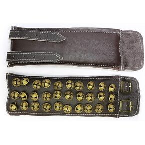 Ghungroo Brown Leather Pad 3 Line Ghungroo Pair (16 NO. GHUNGROO - 2CM) Big Dancing Bells Anklet Ghungroo Set - Three LINE Brown Leather PAD GHUNGROO Pair
