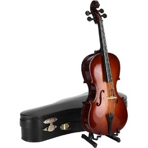 Wnvivi Miniature Wooden Cello Model,Mini Wood Cello Ornament with Display Stand and Cello Box,Musical Instrument Model Decoration