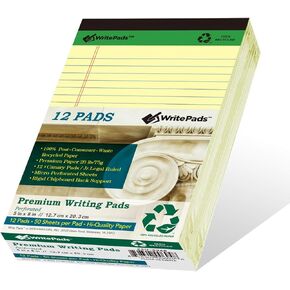 KAISA Thick Legal Pad Premium Writing Pads With Thick Chipboard Back Support, Wide Ruled 8.5x11 inch 20lb Recycled Paper Legal Pads, 50sheets/Pad,12pad, KSU-6917