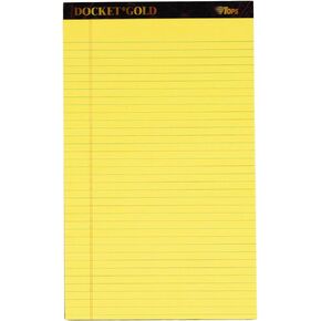 Tops Docket Gold Writing Tablet, 8-1/2 x 11-3/4 Inches, Perforated, White, Narrow Rule, 50 Sheets per Pad, 6 Pads per Pack (63942)