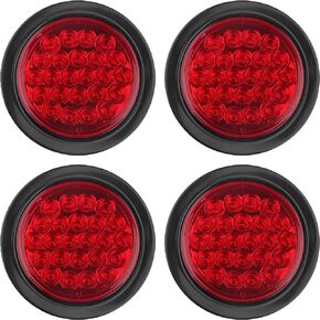 4 قطع 4 بوصة مستديرة LED أضواء خلفية للمقطورة أحمر 24 LED مقاوم للماء، 4 بوصة مستديرة LED إيقاف تشغيل الفرامل أضواء خلفية فلوش جبل للشاحنات RV تتضمن حلقات إضاءة 3 أسلاك أسلاك التوصيل المصنوعة 12 فولت مختومة