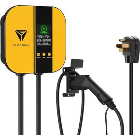 CLEESINK Level 2 EV Charger, 40A 240V Indoor/Outdoor Electric Vehicle Charging Station, NEMA 14-50, 23ft Cable UL Listed Home Electric Car Universal Wall Charger EVSE, Settable Amps & Time, Yellow