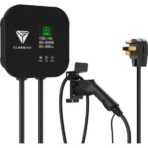 CLEESINK Level 2 EV Charger, 40A 240V Indoor/Outdoor Electric Vehicle Charging Station, NEMA 14-50, 23ft Cable UL Listed Home Electric Car Universal Wall Charger EVSE, Settable Amps & Time, Yellow