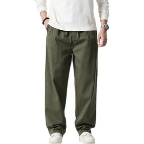 LUOBANIU Mens Straight-fit Cotton Linen Drawstring Pants Elastic Waist Jogger Trousers Loose Fit Baggy Casual Pants
