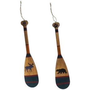 Decorative Plain Wooden Boat Canoe Paddle Oar Replica Hanger Collectible Figure Gift, 20", Moose Bear (Includes 1 Oar)