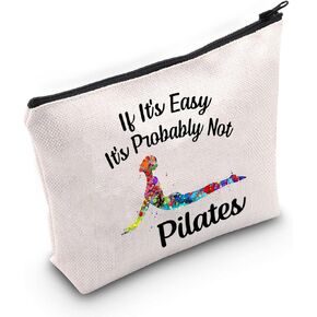 G2TUP Pilates Lover Gift If It's Easy It's Probably Not Pilates Makeup Bag Pilates Coach & Trainer Cosmetics Bag Pilates Instructor Zipper Pouch Travel Bag (Pilates White Bag)