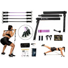 Portable Pilates Bar Kit with Resistance Bands for Women. Multifunction Home Workout Kit Resistance Bands Bar with 4 Bands, a Booty Band, Door Anchor, Carry Bag, and Free Educational Exercise Content