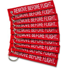 AIXEPA 10x Remove Before Flight Red/White Key Chain 5.5" x 1" (10 Pack)
