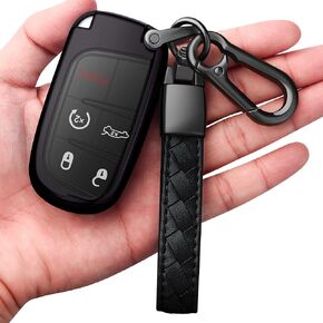 Compatible with Jeep Key Fob Cover with Leather Keychain Soft TPU Protection Key Case for Grand Cherokee Renegade Chrysler 200 300 Dodge RAM Durango Challenger Journey Dart Fiat Smart Key Pink