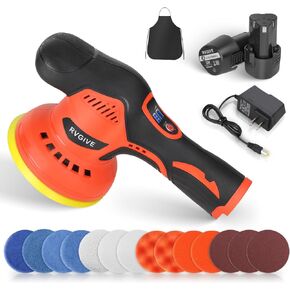 RVGIVE Cordless Car Buffer Polisher with 2 PCS 12V Lithium Rechargeable Battery,8 Speed Variable,2800-5500RPM Brushless Polisher Suitable for Car Boat Polishing, Detailing, Waxing, Scratch Removal