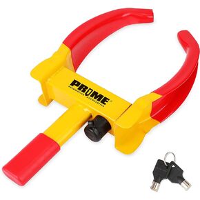 PR1ME Trailer Wheel Lock Clamp, Universal Wheel Clamp Lock, Adjustable Heavy-Duty Security Tires Anti-Theft Lock, for Trailers SUV Boats ATVs Motorcycles Golf Cart with 2 Keys (Yellow-red)