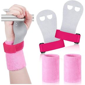 Civaner 4 Pieces Gymnastics Grips Pink Gymnastic Hand Grips Athletic Pink Wrist Bands Terry Cloth Sweat Bands Girls Sports Accessories for Kids Basketball Tennis Football Baseball