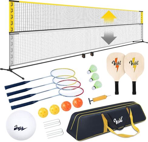 vssal 20ft المحمولة الكل في واحد كرة الريشة بيكلبول للأطفال الكرة الطائرة صافي مجموعات ارتفاع قابل للتعديل يصل إلى 7ft، مجموعة مضارب قائمة بذاتها التحرير والسرد للساحات الخلفية الشاطئ درب in Kuwait