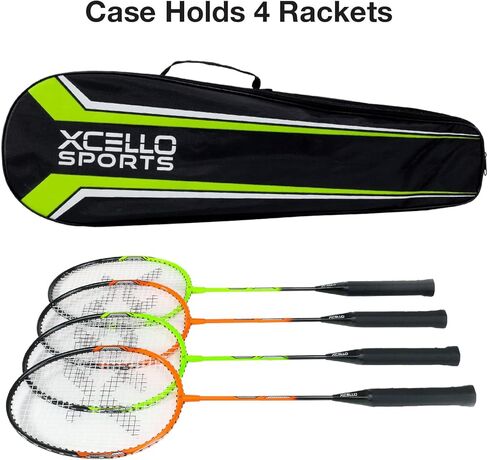 مجموعة مضارب كرة الريشة - 4 مضارب، 8 كرات الريشة (4 أصفر نيون و4 LED)، حقيبة حمل in Kuwait