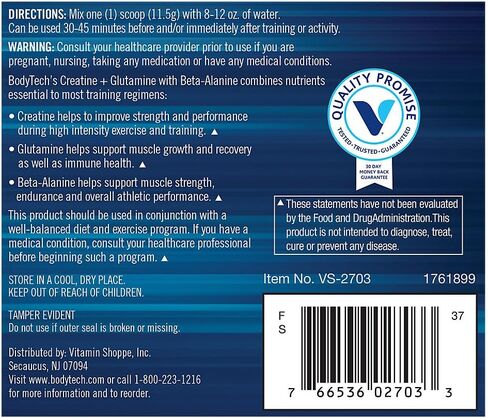 BodyTeach Creatine and Glutamine with Beta Alanine Fruit Punch - Supports Muscle Growth, Recovery and Immune Health (12.6 Ounce Powder) in Saudi Arabia