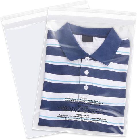 iMailer - 20 Pcs - 12" x 18" Poly Bags with Suffocation Warning - Clear Plastic Packaging Bags for Clothing, T-Shirts - Resealable Adhesive, Not Strong in Saudi Arabia