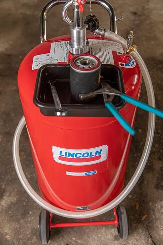 Lincoln 3635 Pressurized, Self-evacuating, Used Fluid Drain, 25 Gallon, Height Adjustable Telescopic Bowl (51 in. to 76 in.) with Wide Mouth Drain Bowl Extension to 24 Inches in Saudi Arabia
