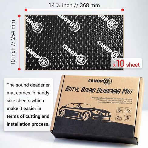 CANOPUS Car Sound Deadening Mat, 80 mil 10 sqft, Pack of 10 Sheets, Butyl Sound Deadener Mat, Audio Car Sound Dampening Material for Car Trunk, Door, Floor and Ceiling, Black in Kuwait
