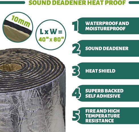 HOMCHEK 10mm 21.53sqft 40inch x 80inch Automotive Heat Shield Mat Sound Deadener Mat Noise & Dampening Heat Insulation Mat Application for Car Hood Dynamat Ceiling Door in Kuwait