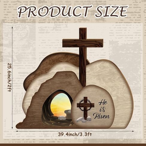 Easter Resurrection Scene Cardboard Set 39.4 x 25.6 in He is Risen Empty Tomb Cardboard with Crosses on Top of Rock Signs Religious Resurrection Props for Easter Jesus Christian Sunday Decor in Saudi Arabia
