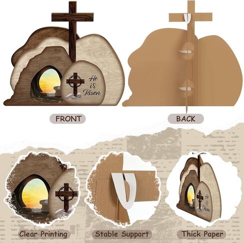 Easter Resurrection Scene Cardboard Set 39.4 x 25.6 in He is Risen Empty Tomb Cardboard with Crosses on Top of Rock Signs Religious Resurrection Props for Easter Jesus Christian Sunday Decor in Saudi Arabia