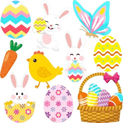 30 Pieces Happy Easter Paper Cutouts Bunny Eggs Carrot Basket Chicken Butterfly Cutouts Animals Theme Party Signs Paper Cutouts for Easter Party Decorations, 10 Designs in Saudi Arabia