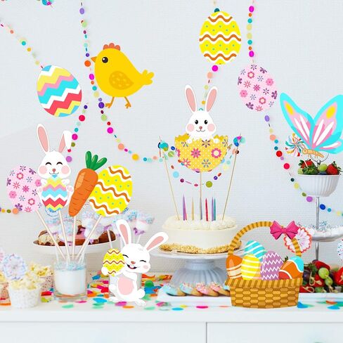 30 Pieces Happy Easter Paper Cutouts Bunny Eggs Carrot Basket Chicken Butterfly Cutouts Animals Theme Party Signs Paper Cutouts for Easter Party Decorations, 10 Designs in Saudi Arabia