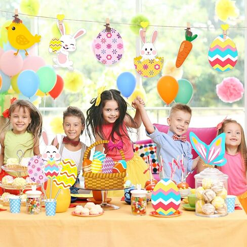 30 Pieces Happy Easter Paper Cutouts Bunny Eggs Carrot Basket Chicken Butterfly Cutouts Animals Theme Party Signs Paper Cutouts for Easter Party Decorations, 10 Designs in Saudi Arabia