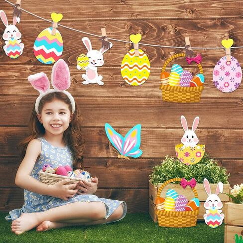 30 Pieces Happy Easter Paper Cutouts Bunny Eggs Carrot Basket Chicken Butterfly Cutouts Animals Theme Party Signs Paper Cutouts for Easter Party Decorations, 10 Designs in Saudi Arabia