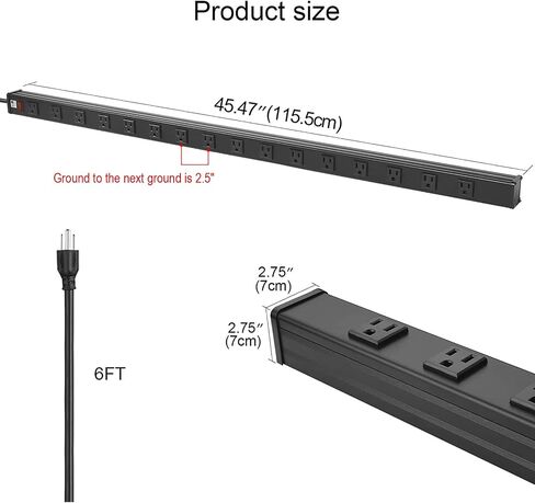 CCCEI Long Heavy Duty Metal Power Strip, 16 Outlet Large Industrial Multi Wide Strip for Garage Workshop, Extension Cord with Multiple Outlets, 15A, 125V, 1875W. 6 FT, Black. in Kuwait