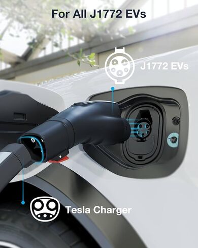 محول شحن Tesla إلى J1772 [يناسب جميع J1772 EVs] بحد أقصى 60 أمبير 250 فولت، قوة شحن تكيفية - متوافق مع Tesla Gen 1 2 3 شواحن الحائط/الوجهة/المحمول - أسود in Saudi Arabia