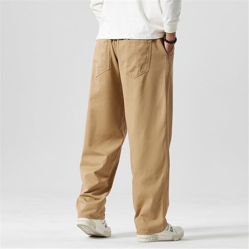 سراويل LUOBANIU للرجال ذات قصة مستقيمة من القطن والكتان برباط بخصر مطاطي سراويل فضفاضة غير رسمية فضفاضة in Kuwait